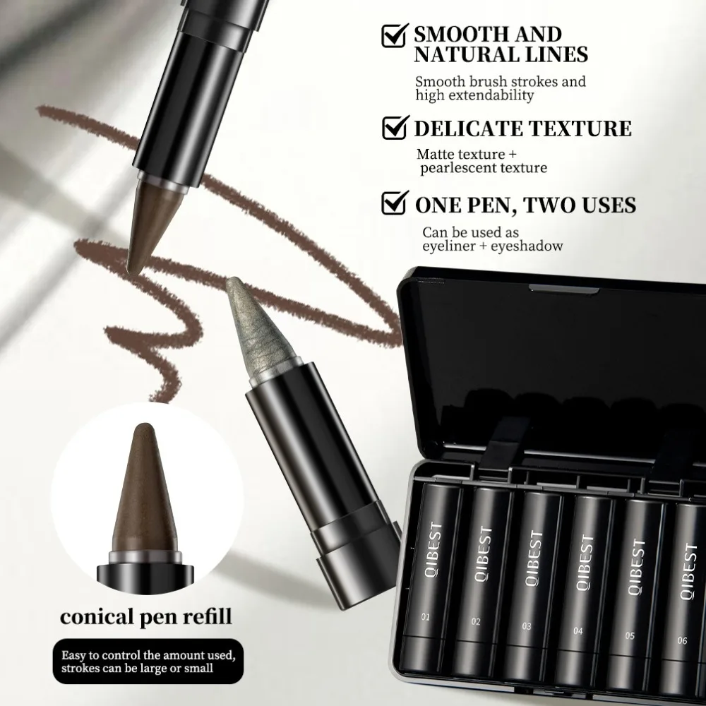 Ensemble de stylos Eyeliner à paillettes fines, 6 couleurs, mat, nacré, imperméable, longue durée, sans bavures, maquillage naturel, boîte cadeau, cosmétiques