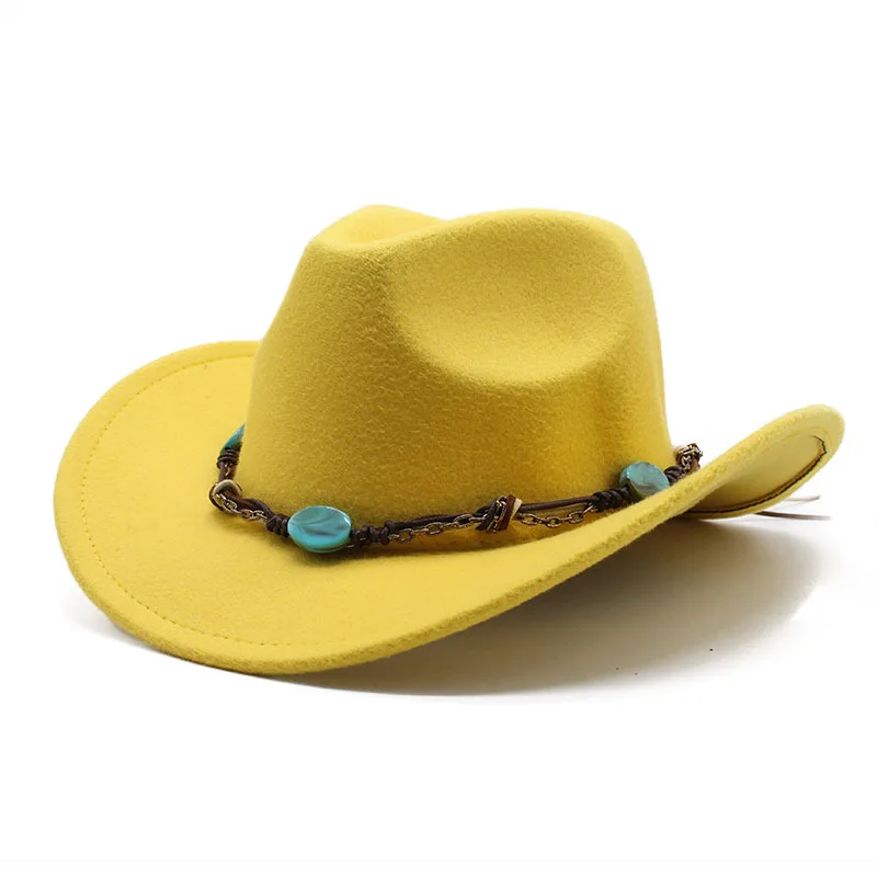 Gem Cowboy Hat Woolen Roll Along Top Hat Ethnic Style Curved Brim Top Hat Tibetan Style Tourist Hat Western Cowboy Hat