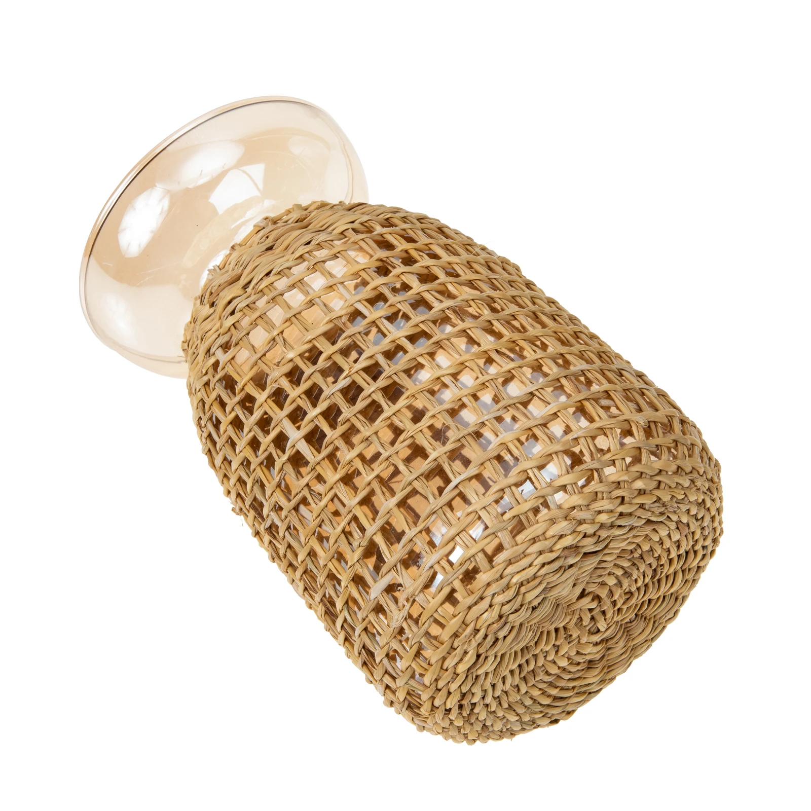 

Premium Straw Braid Decorative Flower Unique Glass Ornament Anti-Slip Design Desktop Decor For Living Room Bedroom