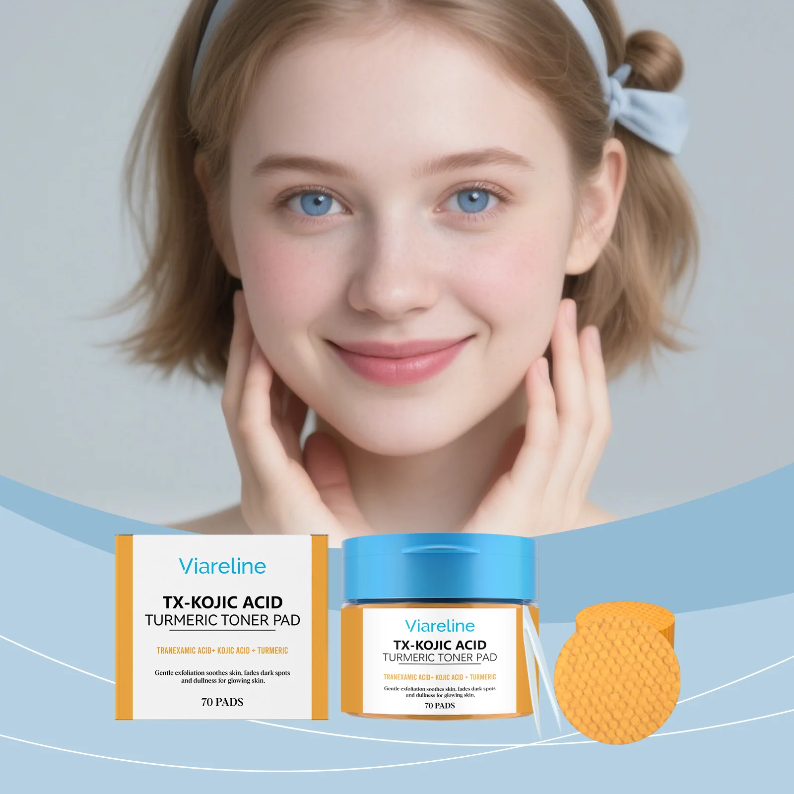 

TX-Kojic Acid Turmeric Toner Pad Face Cleansing Exfoliating Pads Soothe Skin Fades Dark Spots and Dullness Brightening Skin Care