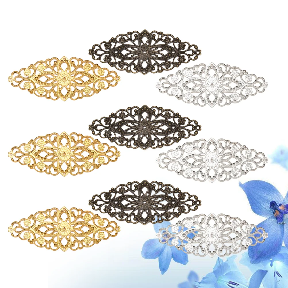 30PCS Metal Hollow Long Flower Pendant Charms Archaistic DIY Jewelry Making Material for Hairpin Hair Accessories (Random Patter