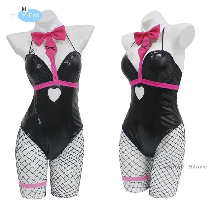 ثقب أرنب مثير Mikuu تأثيري لفتاة ، أسود براءة اختراع جلد أرنب ، أزياء هالوين لطيفة ، ملابس أغطية الرأس ، فتاة القوس