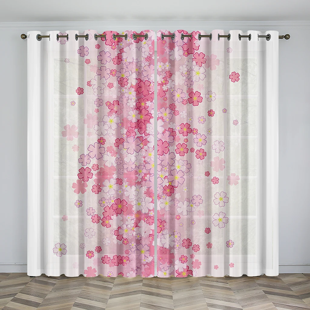 3D Pink Flower Strawberry Design Sunshade Curtains living Room Home Decoration Girls Bedroom Decoration Thin Curtain 2 Pieces