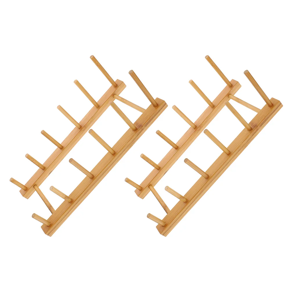 

2pcs Dish Storage Rack Kitchen Shelving Plate Organizer Bamboo Tableware Drainer Bowl Container Utensil Holder