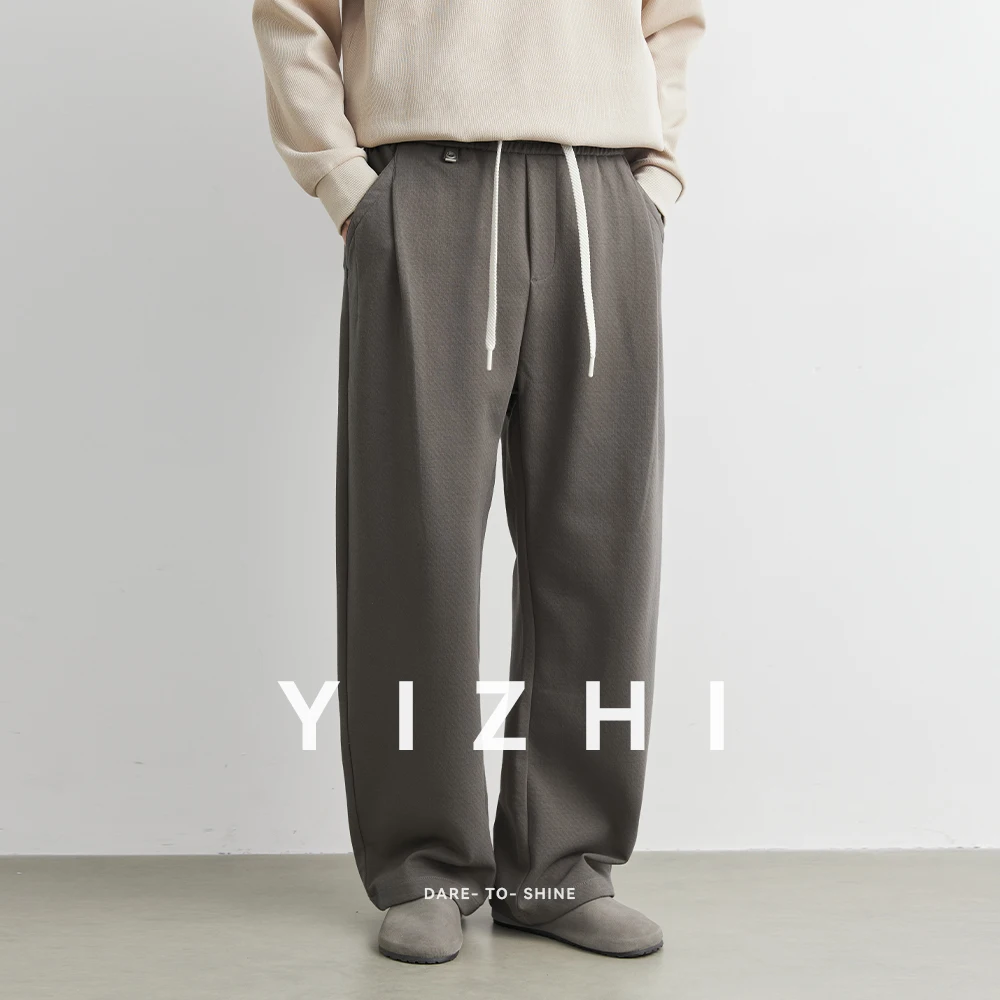 New Men's Casual Pants Wide Leg Straight 67% Cotton Fabric Outdoor Sweatpants Neutral High-quality Soft Long Baggy Trousers