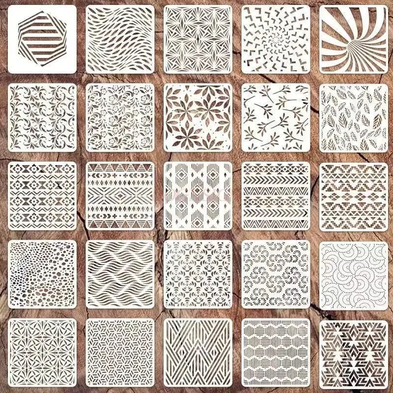 25pcs/set Graffiti, DIY Spray Painting Mold, Handwritten Geometric Mandala Pattern Hollow Template for Children's Drawing,