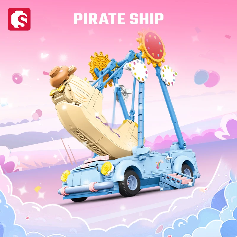 SEMBAO Pirate Ship Model Assemblage Building Blocks Cute Desktop Ornaments Home Decorations Kids Toys Girls Gifts Birthday Gifts