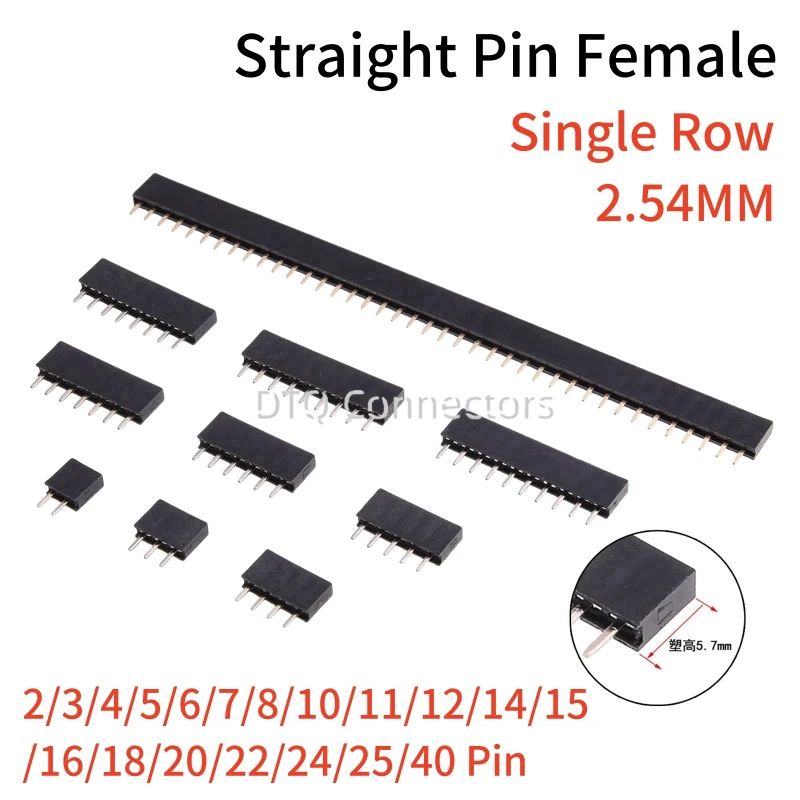 10PCS 2/3/4/5/6/7/8/10/12/16/20/40 Pin Single Row Straight Pin Female Header 2.54MM Pitch Connector Socket 2P/3P/4P/16P/20P/40P