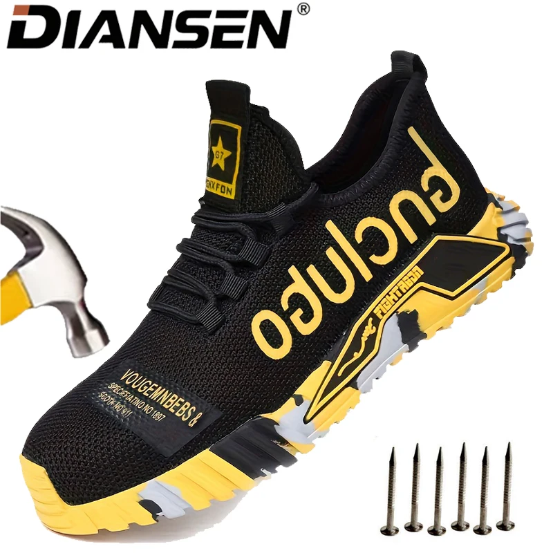 Men Work Sneakers Rotating Button Safety Shoes Indestructible Puncture-Proof Protective Shoes Anti Shock Boots Steel Toe Shoes