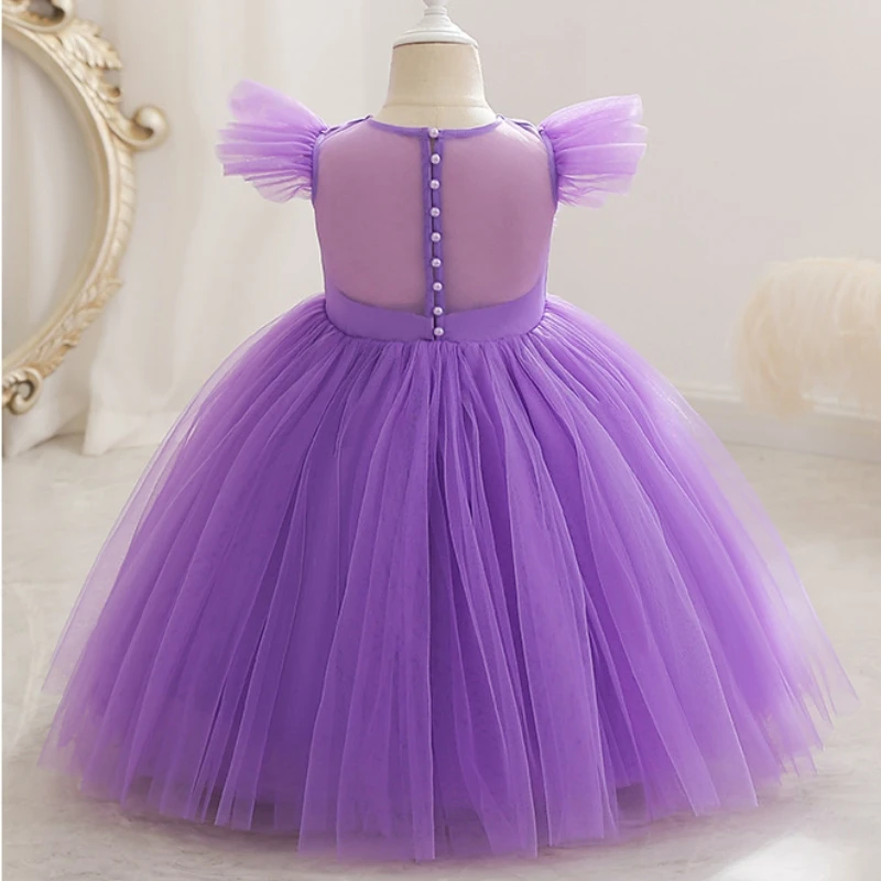 Youth Girls Elegant Luxury Wedding Party Gala Dresses Birthday Princess Child 4 6 8 to 10 Years Baby Lilac Kids Costume Clothes