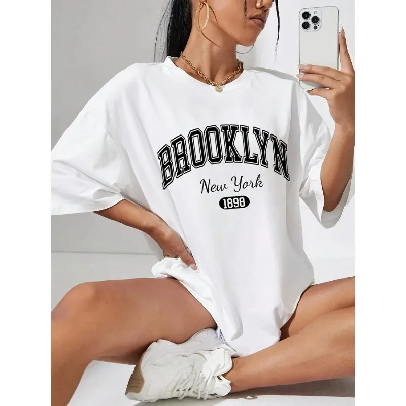 Brooklyn 1970. Vintage nadruki odzież damska Casual Street Hip Hop t-shirty All-math Oversize letnie bluzki damskie z krótkim rękawem