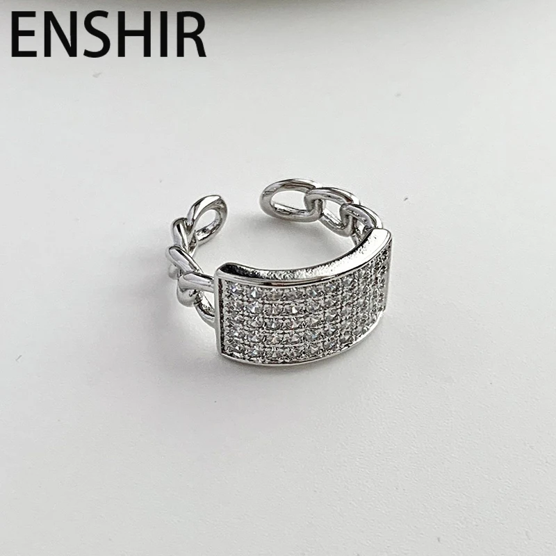 ENSHIR Geometry Square Zircon Open Ring For Women Men Simple Fashion Hip hop Punk Jewelry Gifts Wholesale