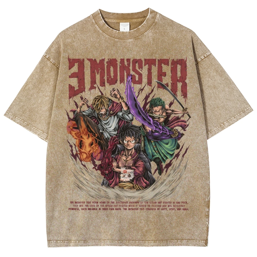 الصيف قطعة واحدة لوفي زورو سانجي أنيمي القطن غسلها تي شيرت الرجال الشارع الشهير رداء علوي غير رسمي فضفاض صالح خمر المتضخم الجرافيك المحملة