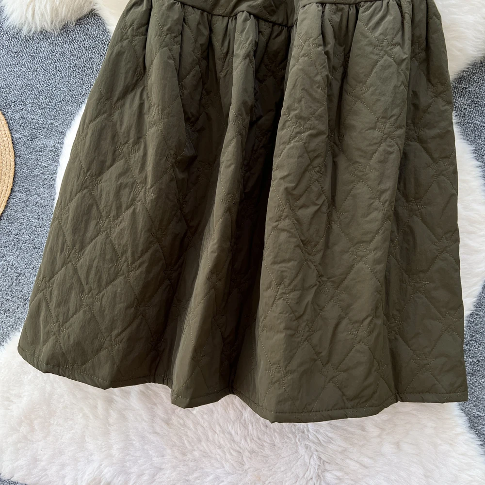 Falda informal gruesa y cálida Retro para mujer, faldas largas acolchadas de Color sólido, estilo Vintage, otoño e invierno, 2025