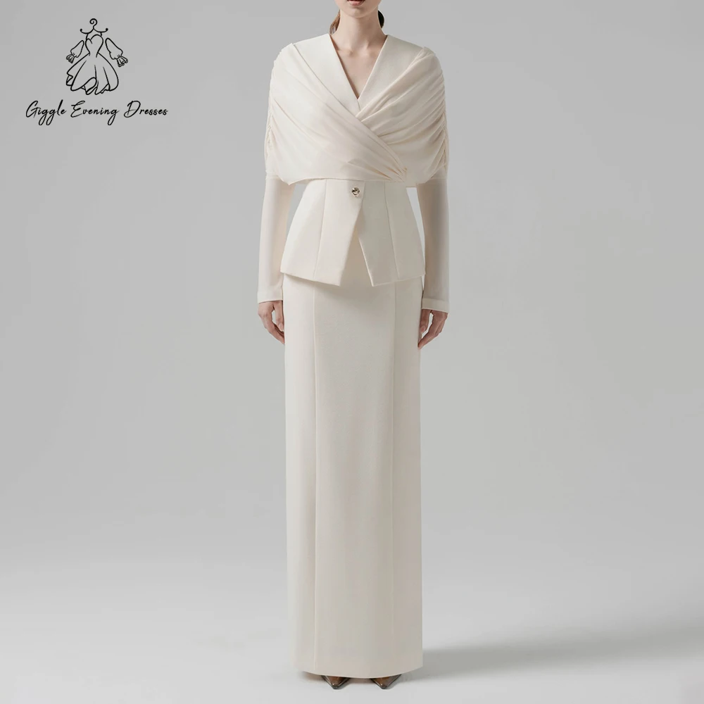 

Giggle Элегантное однотонное вечернее платье из джерси с длинными рукавами и v-образным вырезом, плиссированное Дубай, Абая, скромные вечерние платья по индивидуальному заказу