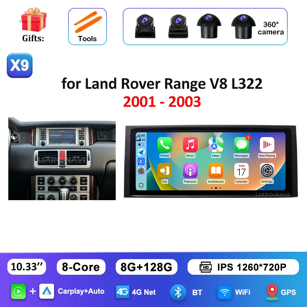 GPS Navigatie 4G Android 16 voor Land Rover Range V8 L322 2001 - 2003 Draadloze Carplay Autoradio Multimedia Speler BT DSP Stereo WiFi