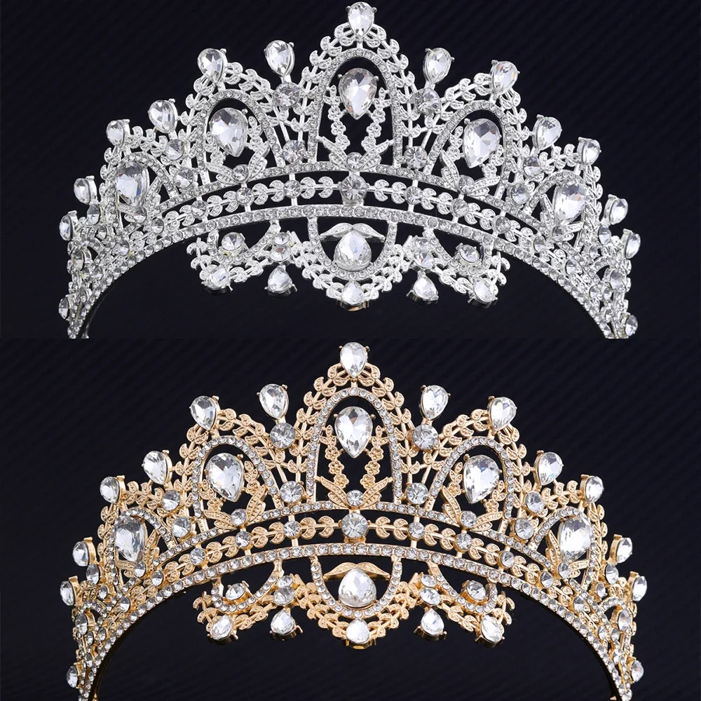 

Luxury Gold Silver Color Crystal Crown Baroque Rhinestone Tiaras Bridal Wedding Party Princess Queen Headpiece Hair Accessories