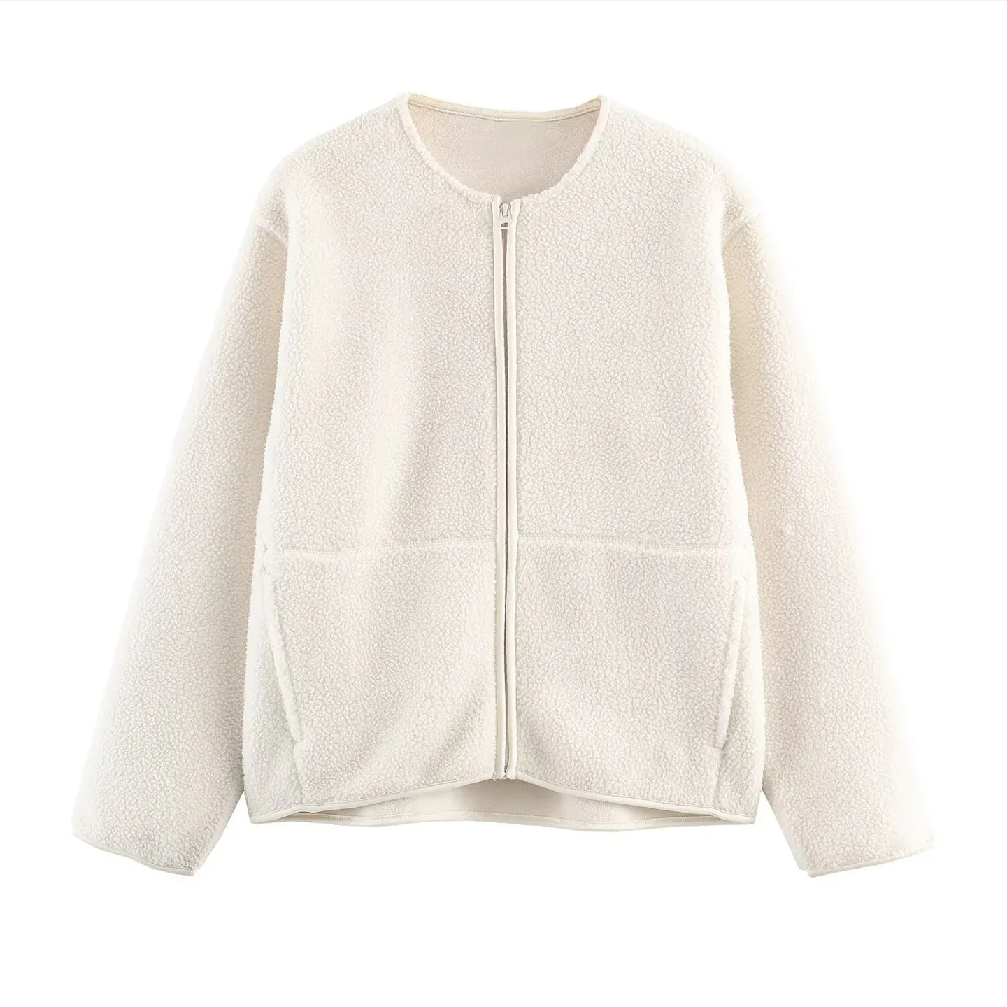 

Faionable round Ne Zipper Open Cardigan Women's Jaet Spring 2026 Versatile Simple Sle European Flavor Long Sve