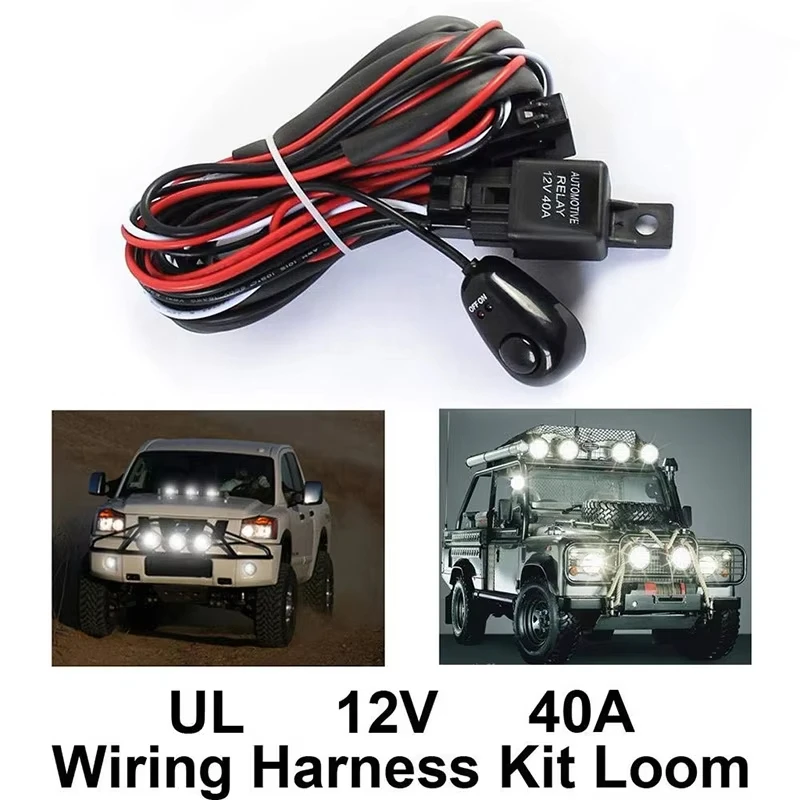 One To Two Car LED Light Bar Wiring Harness Kit for Led Work Light 12V 40A Waterproof Relay Strip Light Switch Wiring Harness