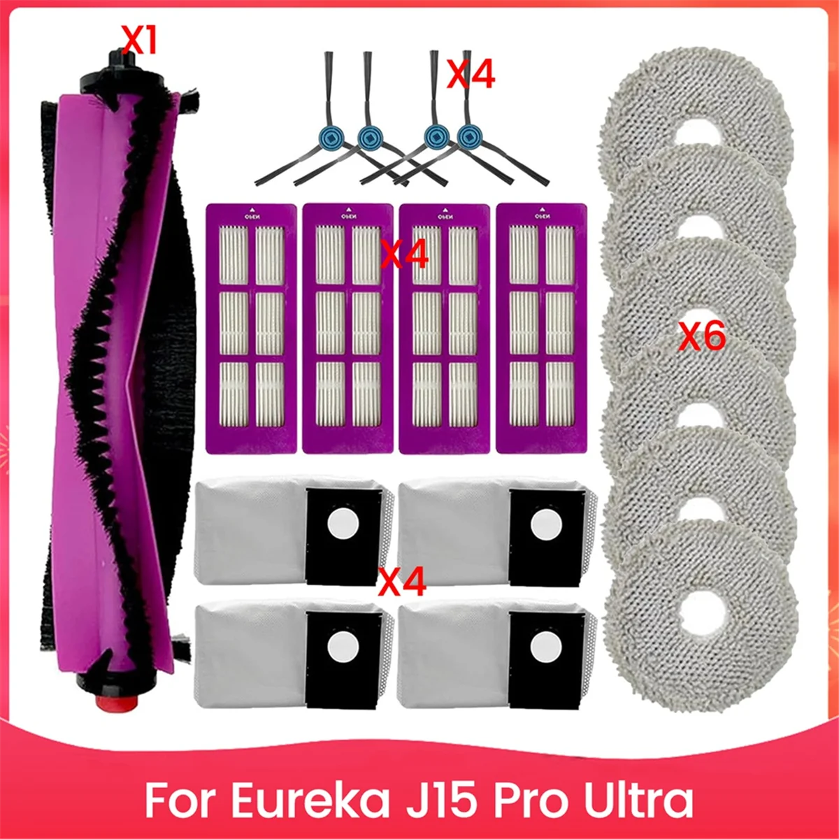 FZFZ 19PCS 브러시 필터 먼지 봉투 및 걸레 천 키트 J15 Pro 울트라 진공 청소기 액세서리 교체 부품