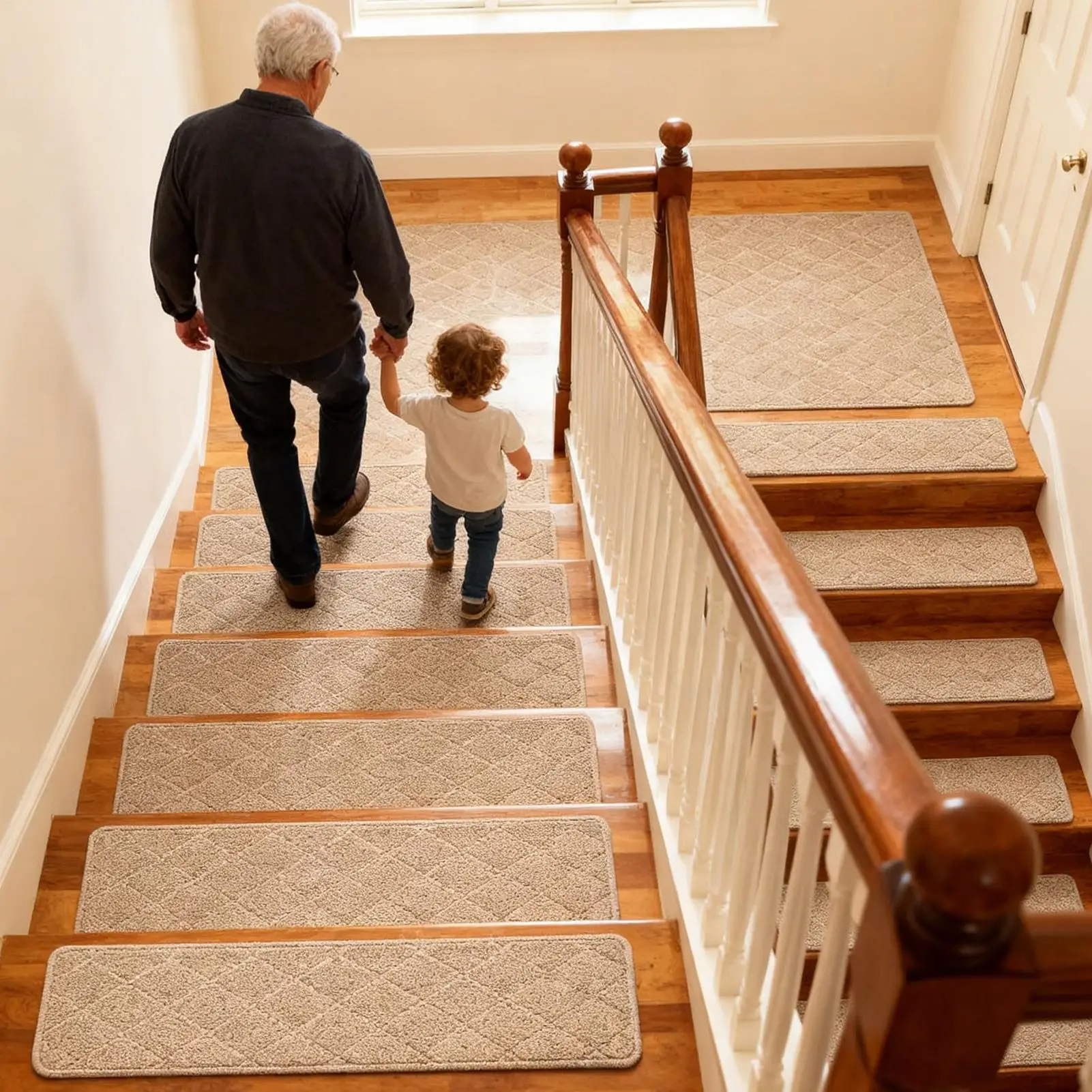 Stair Carpet 7 Pieces Adhesive Treads Steps Rugs Reusable Stair Carpets For Home Kitchen Bathroom Basement Commercial Industry