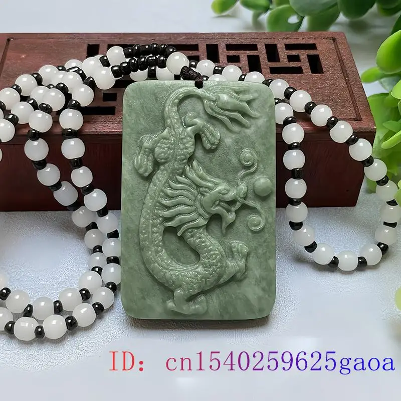 Green Natural Real Jade Dragon Pendant Necklace Carved Jewelry Chinese Designer Luxury Gifts for Women Men Vintage Fashion