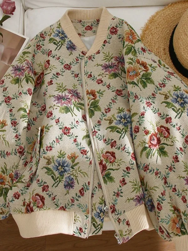 Veste d'extérieur de Baseball pour femmes, sensation rétro, peinture à l'huile brodée, Jaet, automne hiver, coupe droite, manteau ort