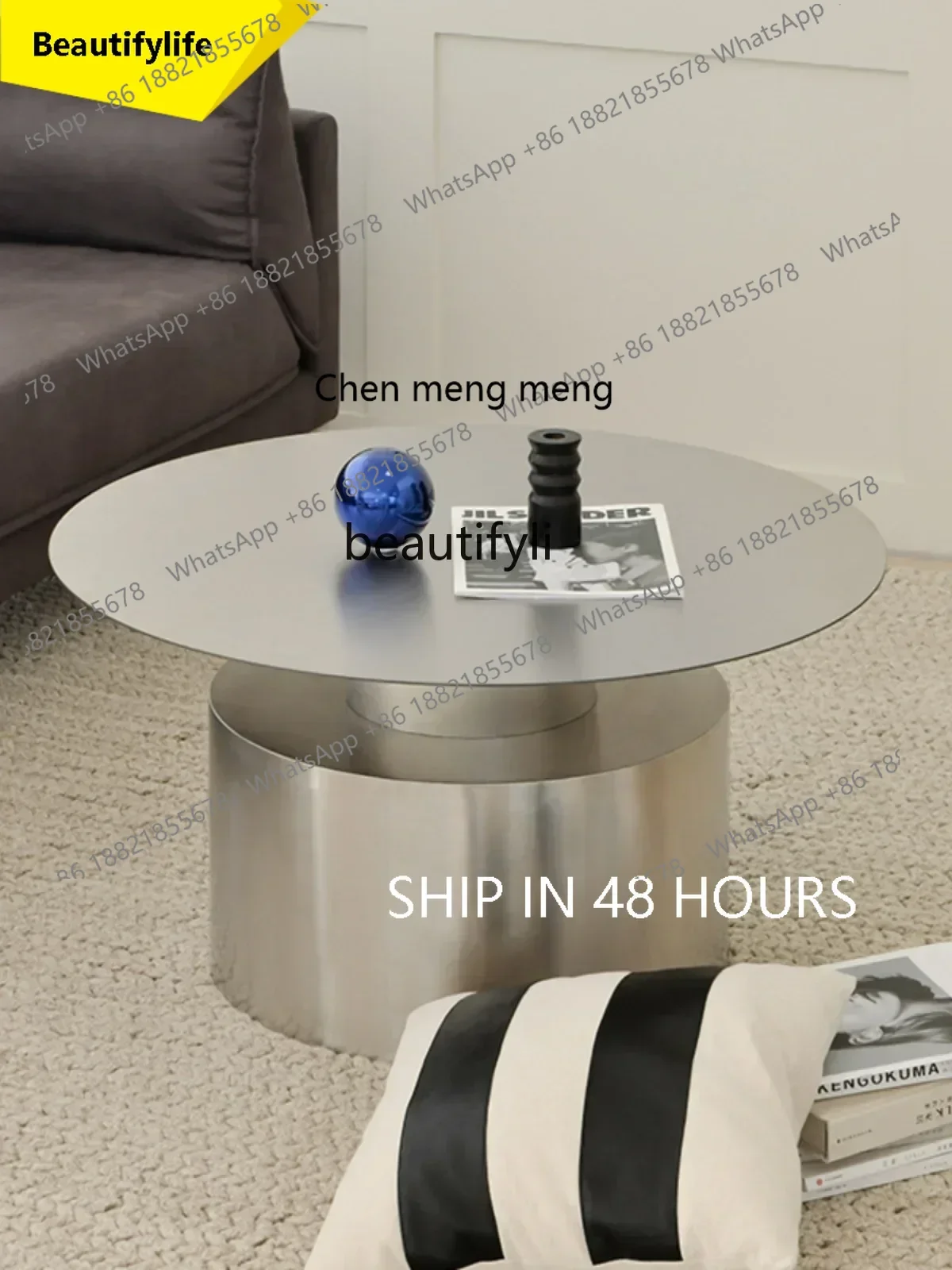 

lhyE1001 ss ss newNordic Designer Stainless Steel Combined Tea Table Light Luxury Metal Sofa Side Table round Coffee Table Moder