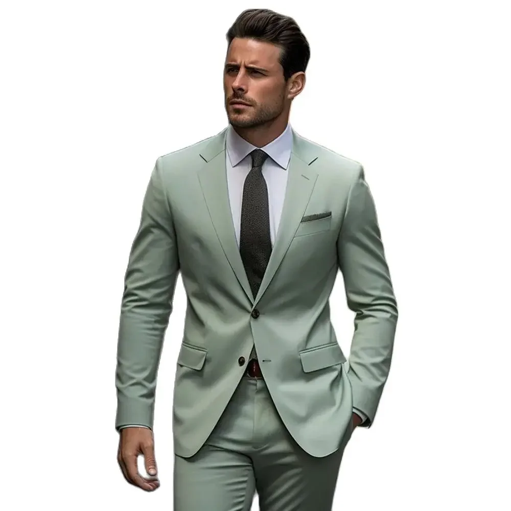 Casual Light Green Suit Men 2 piece Formal Wedding Suits for Men Tailored Groom Tuxedo Business Blazer Slim Fit Jacket Pants