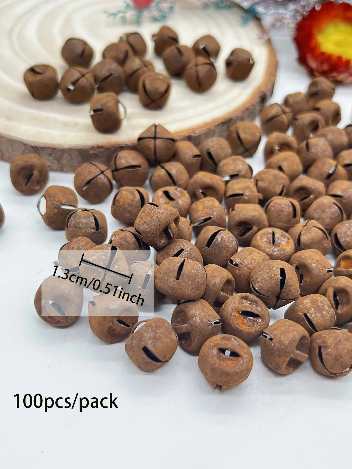 100PCS Country Primitive Craft Look Rusty Tin Jingle Bells for Christmas, Holiday or Everyday Crafting and Embellishing