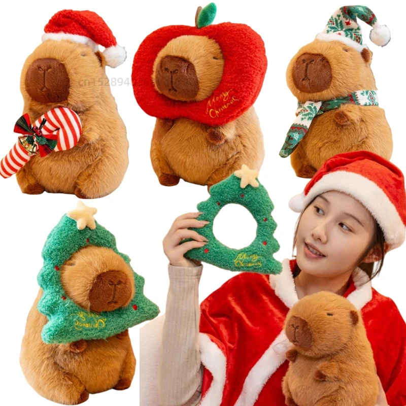 Mignon noël Capybara dessin animé doux en peluche poupée oreiller Capybara en peluche câlin oreiller jouet maison fête décoration cadeau pour les enfants