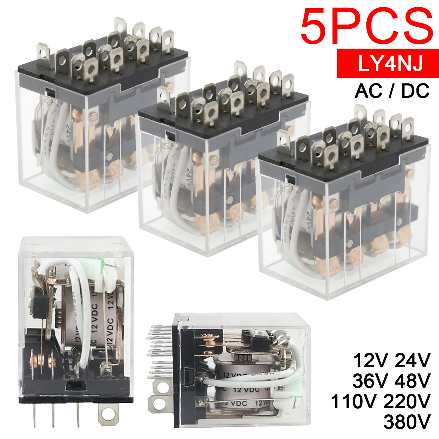 

5pcs HH64P Mini Relay P143 14Pin 10A with LED LY4NJ Intermediate Relay 12V 24V 110V 220V 380V General Switch LY2N-GS JQX-13F 4Z