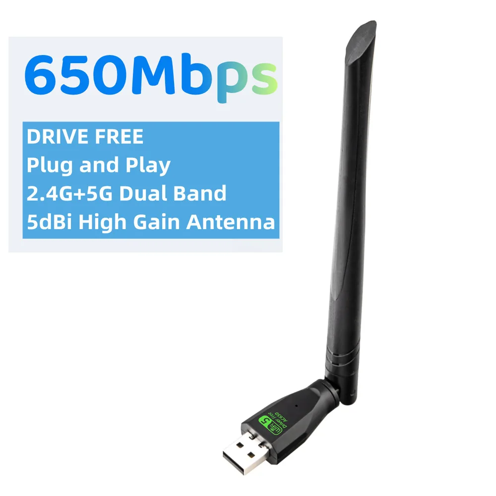 WIFI 5 USB Adapter 650Mbps Network Card Dongle 2.4GHz 802.11AX Antenna Signal Reception For Laptop