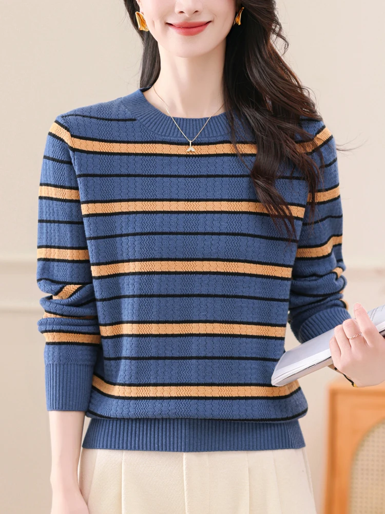 Stripe Sweater Woman Autumn Winter Pullover Femme Womens Clothing Long Sleeve Top Casual Knitwear Sweaters