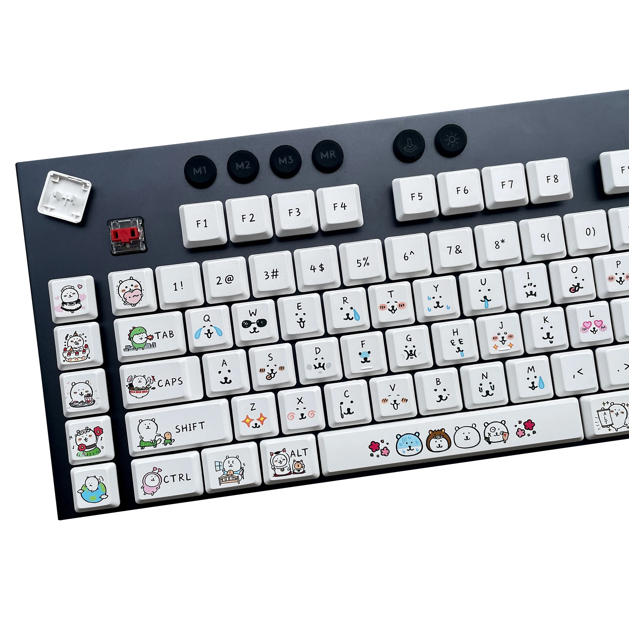 Cute Bear Keycap Set Suitable for Logitech G913/G813/G815/G915 Mechanical Keyboard,White PBT Key Caps