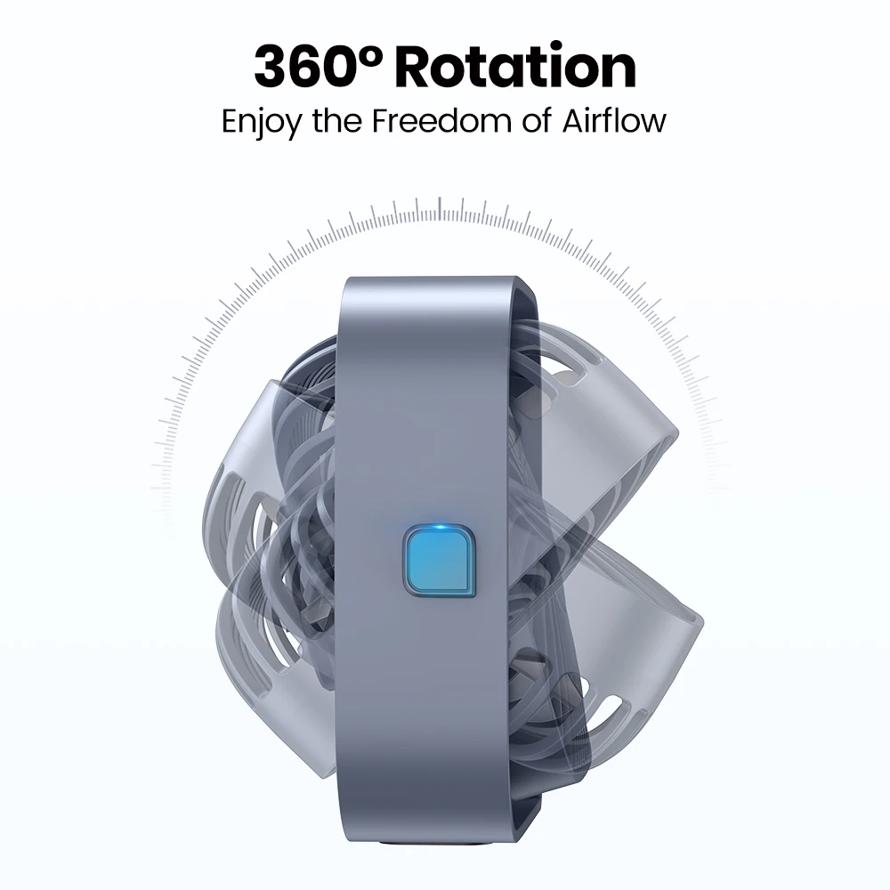 Topk-mini ventilador portátil com 360 ° cabeça rotativa, usb, 3 velocidades, pequeno vento de refrigeração, para casa, escritório, mesa e desktop