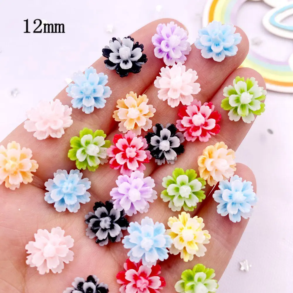 50Pcs 12mm Resin Double Layer Candy Color Flatback Flower Rhinestone Scrapbook Wedding Ornament Applique Crafts DIY Nail Art SF0