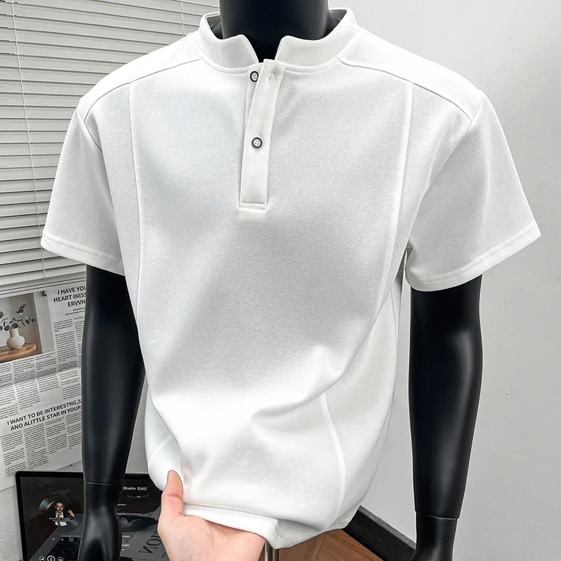 High quality summer new product Henry collar old money short sleeved T-shirt for men's casual versatile trendy style