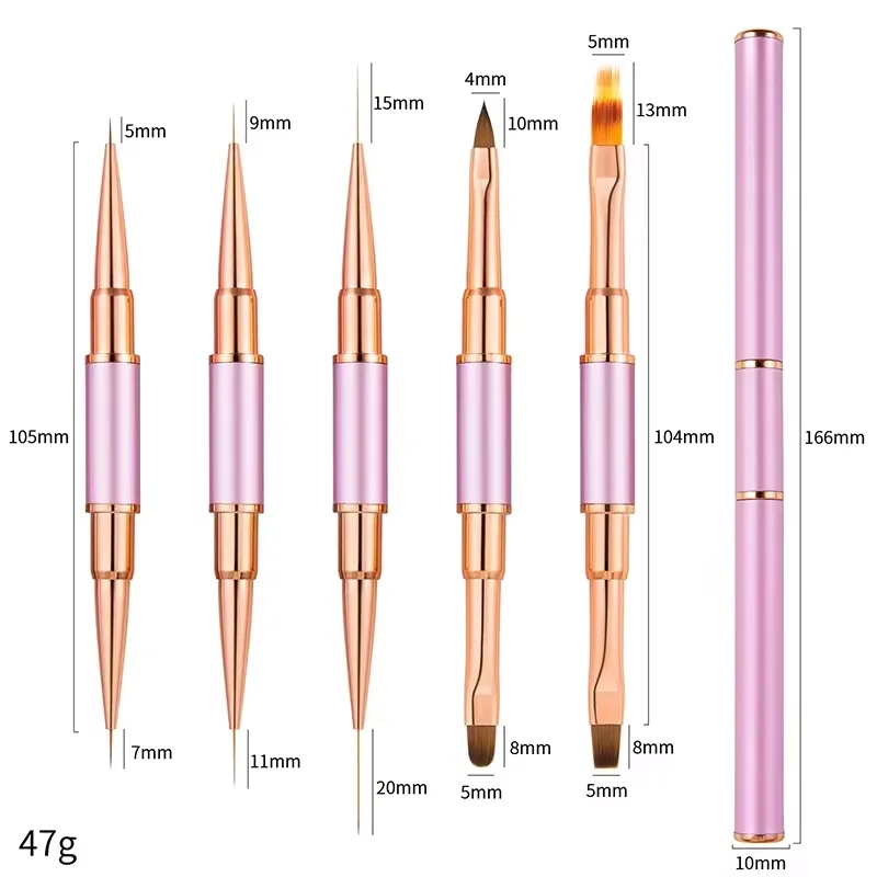5 Pcs Double-Ended Nail Art Brushes Liner Detail Thin Brushes Nail Drawing Pen 3D Nail Art Decorations Home DIY Tool
