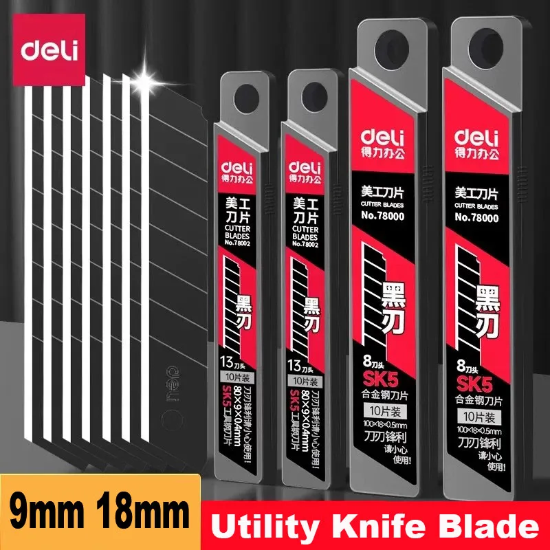 Deli 30/50/100PCS SK5 Metal Utility Knife Blades 9mm 18mm Replaceable for Art Craft Paper Cutting Home Office School