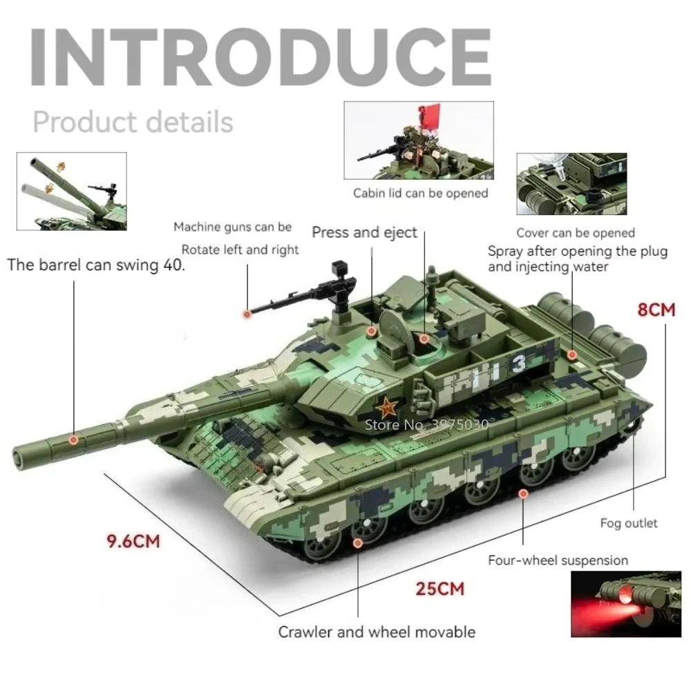 1:24 Tank T99A Military Armored Toy Diecast Alloy Simulation Car Model Pull Back Shock Absorpttion Toys Vehicles Special Gifts