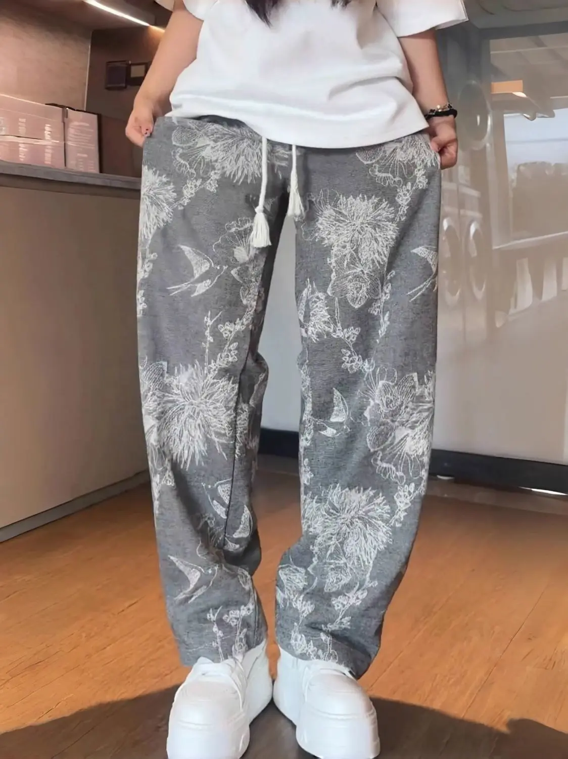 Весенне-осенние ретро новые цветочные персонализированные свободные прямые мужские модные брендовые повседневные брюки с широкими штанинами High Street