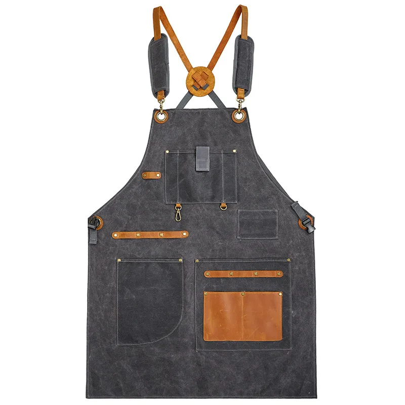 Thickened Canvas Waterproof Woodworking Machinist Antifouling Barista Kitchen Restaurant Repairman Pocket Carpenter Long Apron