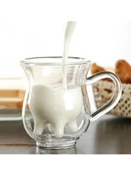 Creative Cow Double Layer Glass Creamer Cup 250ml Lovely Milk Jug Juice Tea Coffee Cup Clear Glass Mug Milk Frother Pitcher