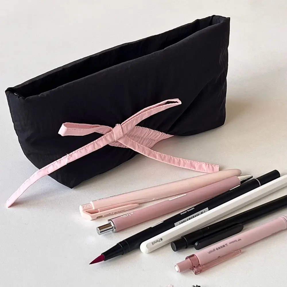 Korea Bow Women Makeup Bag Portable Makeup Bag For Travel Student Bowknot Pencil Case Girls School Office Storage Bag Pouch New