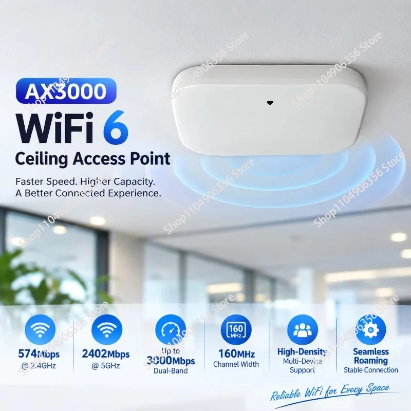 AX3000 WiFi 6 Ceiling Dual Band 3000Mbps Indoor Wireless Gigabit PoE Enterprise Access Point for over 200 users