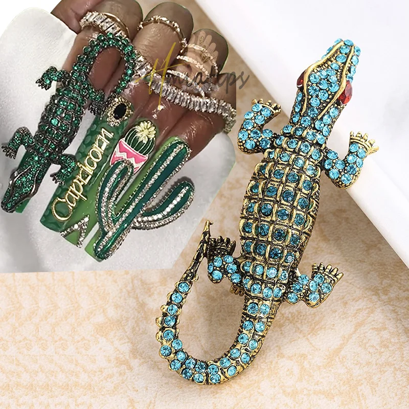 Big Horse Shape Nail Charms Green Crystal Crocodile Punk Style for DIY Jewelry Manicure Nail Art Decorations Accessories