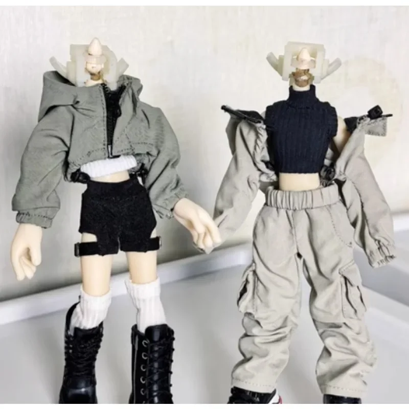 

1/12 Scale Action Figure Fashion Girl Short Coat Jacket Work Pants Clothes Model Fit 12in Female Soldier Body Dolls