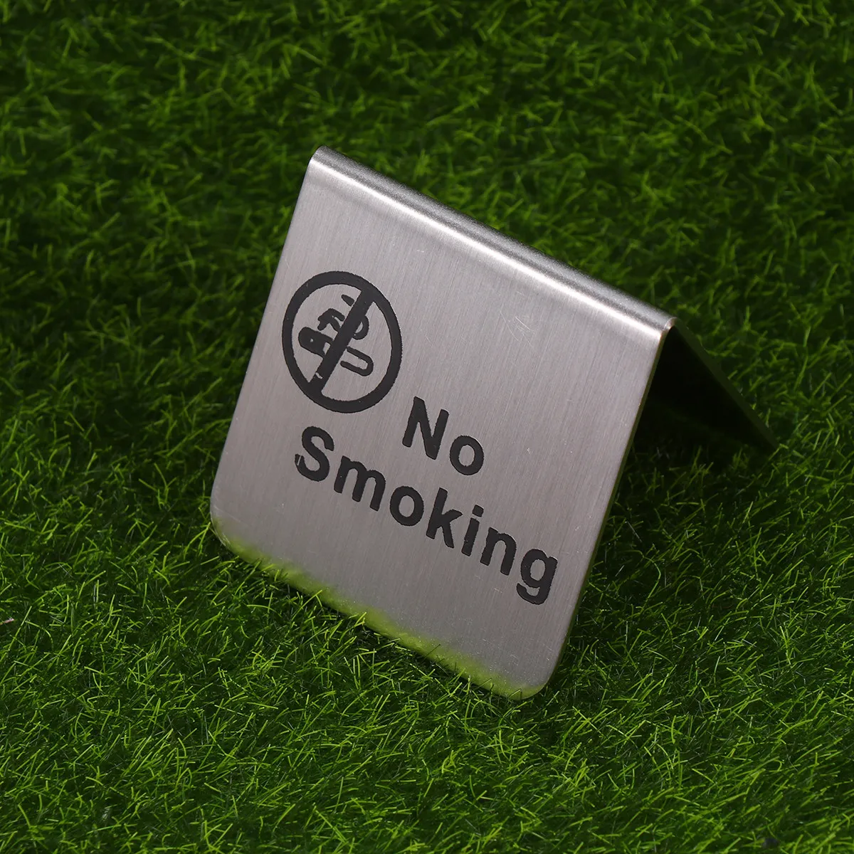 

Stainless Steel No Smoking Sign Double Side Table Tent Desktop Free Standing for Office Hotel Restaurant Banquet