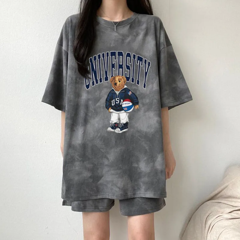 Short-Sleeved T-Shirt Pajamas Two-Piece Suit Female Large Size 3xl Cartoon Bear Short-Sleeved Shorts Ladies Fashion Loungewear